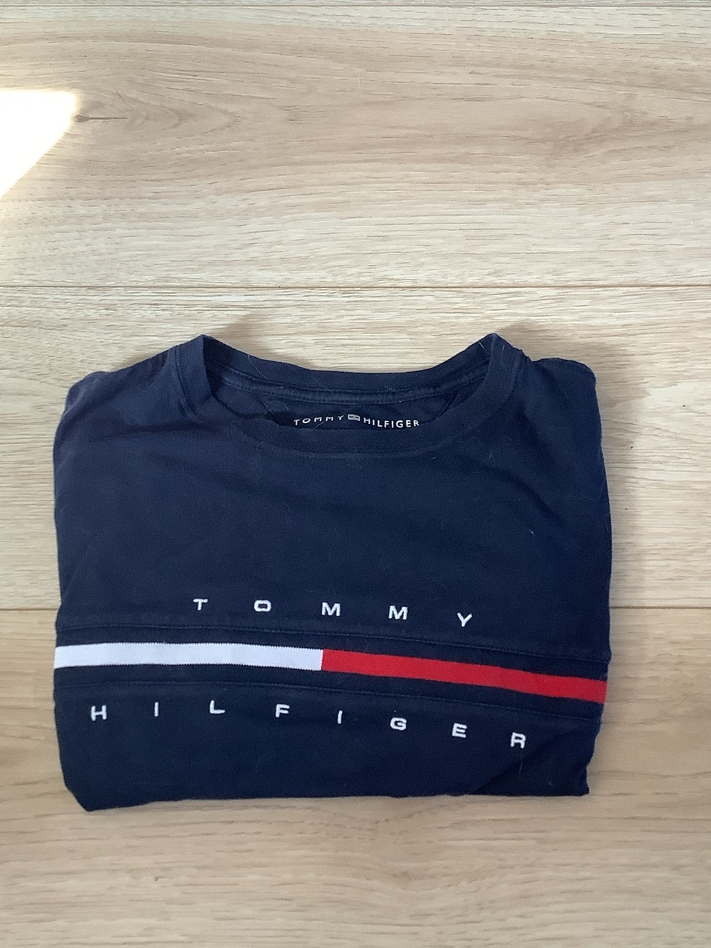 Tommy Hilfiger Navy Tee with Red & White Stripe Logo